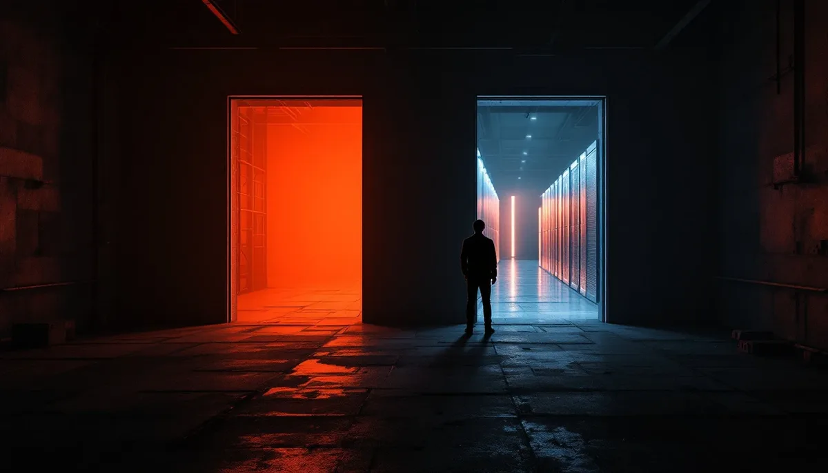 Two doorways symbolizing build vs buy in iGaming software development