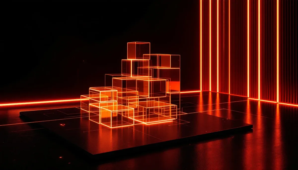 Glowing modular cubes forming an iGaming platform architecture
